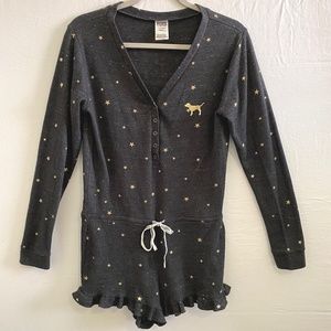 Pink Victoria’s Secret L Large Gray Gold Thermal Romper Pajamas Shorties